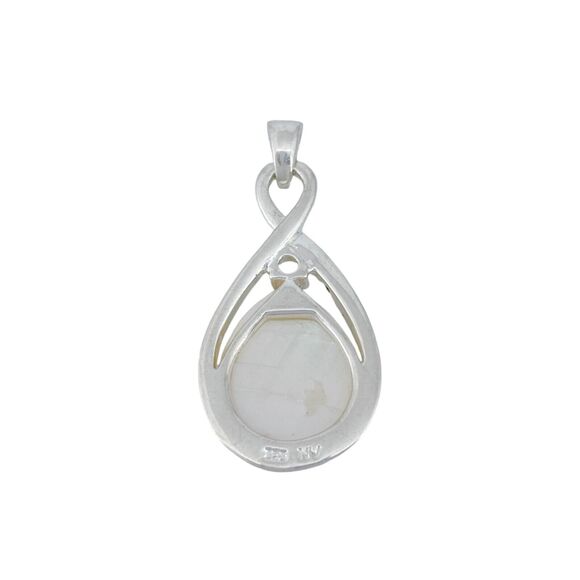 Mother of Pearl Cubic Zirconia Teardrop Pendant Vintage NV Sterling Silver 925 - Picture 4 of 6
